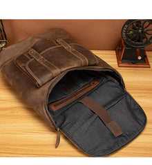 Brown Leather Men's Travel Backpack School Backpack College Backpack For Men