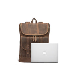 Brown Leather Men's Travel Backpack School Backpack College Backpack For Men
