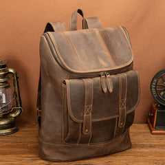 Brown Leather Men's Travel Backpack School Backpack College Backpack For Men