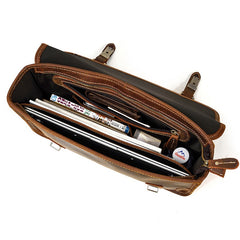 Brown Leather Mens 14'' Laptop Briefcase Work Bag Handbag Briefcase Side Bags Business Bags For Men