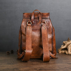 Brown Leather Mens Backpack 14'' Laptop Rucksack Vintage School Backpack For Men
