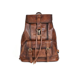 Brown Leather Mens Backpack 14'' Laptop Rucksack Vintage School Backpack For Men