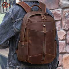 Brown Leather Mens Backpack 15'' Laptop Rucksack Vintage Large School Backpacks For Men