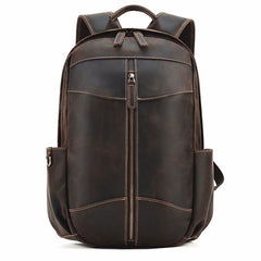 Coffee Leather Mens Backpack 15'' Laptop Rucksack Vintage Large School Backpacks For Men