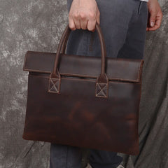 Coffee Leather Mens Briefcase Brown 15 inches Work Handbag Business Bag For Men