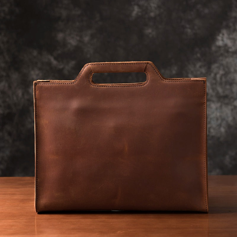 Brown Leather Mens Briefcase Brown Work Handbag 13 inches Laptop Business Bag For Men