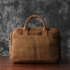 Brown Leather Mens Briefcase Brown Work Handbags 14 inches Laptop Business Bag For Men
