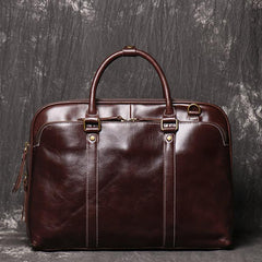Brown Leather Mens Business 15.6 inches Laptop Work Briefcase Handbag Briefcase Business Bags For Men - iwalletsmen