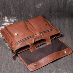 Brown Leather Mens Business Briefcase 14'' Laptop Work Bag Brown Handbag Briefcase Shoulder Bags For Men - iwalletsmen