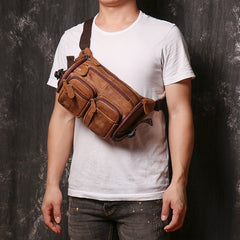 Brown Leather Mens Fanny Packs Barrel Bum Bags Large Waist Bag for Men