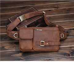 Coffee Leather Mens Fanny Packs Hip Packs Sling Bags Sling Pack Waist Bags for Men