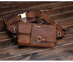 Brown Leather Mens Fanny Packs Hip Packs Sling Bags Sling Pack Waist Bags for Men