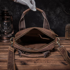 Vintage Brown Leather Mens Vertical Work Bag Handbag Vertical Briefcase Shoulder Bag For Men - iwalletsmen