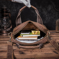 Vintage Brown Leather Mens Vertical Work Bag Handbag Vertical Briefcase Shoulder Bag For Men - iwalletsmen