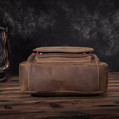 Leather Mens Vertical Work Bag Handbag Brown Vertical Small Briefcase Shoulder Bag For Men - iwalletsmen