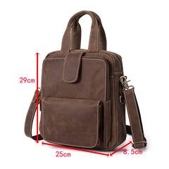 Leather Mens Vertical Work Bag Handbag Brown Vertical Small Briefcase Shoulder Bag For Men - iwalletsmen
