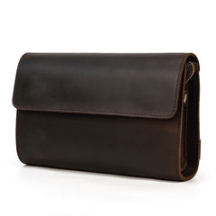 Coffee Leather Mens Large Clutch Wallet Wristlet Wallet Brown Long Wallet for Men