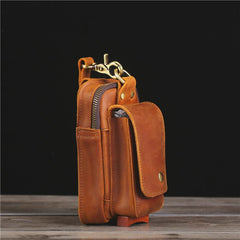 Leather Mens Phone Holster Belt Pouch Red Brown Waist Cigarette Pack Pouch Belt Bags For Men