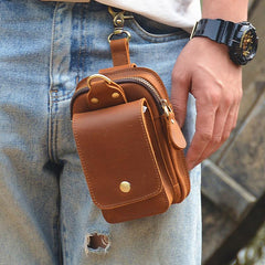 Leather Mens Phone Holster Belt Pouch Red Brown Waist Cigarette Pack Pouch Belt Bags For Men