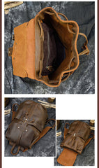 Brown Leather Mens Satchel Backpack 14'' Laptop Rucksack Cool School Backpack For Men