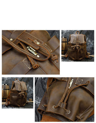 Brown Leather Mens Satchel Backpack 14'' Laptop Rucksack Cool School Backpack For Men