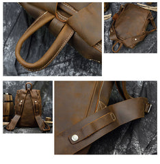Brown Leather Mens Satchel Backpack 14'' Laptop Rucksack Cool School Backpack For Men