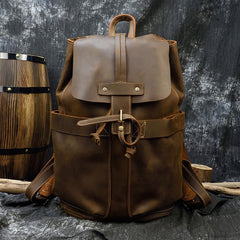 Brown Leather Mens Satchel Backpack 14'' Laptop Rucksack Cool School Backpack For Men