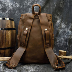 Brown Leather Mens Satchel Backpack 14'' Laptop Rucksack Cool School Backpack For Men
