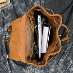 Brown Leather Mens Satchel Backpack 14'' Laptop Rucksack Cool School Backpack For Men