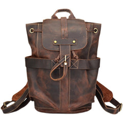 Brown Leather Mens Satchel Backpack 14'' Laptop Rucksack Cool School Backpack For Men