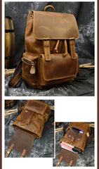 Brown Leather Mens Satchel Backpack 15'' Laptop Rucksack Vintage School Backpack For Men