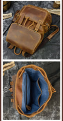 Brown Leather Mens Satchel Backpack 15'' Laptop Rucksack Vintage School Backpack For Men
