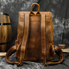 Coffee Leather Mens Satchel Backpack 15'' Laptop Rucksack Vintage School Backpack For Men