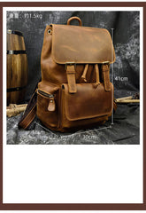 Coffee Leather Mens Satchel Backpack 15'' Laptop Rucksack Vintage School Backpack For Men
