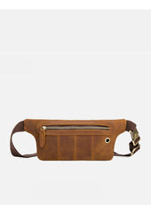 Brown Leather Mens Slim Fanny Pack Hip Packs Sling Bag Sling Pack Waist Bags for Men