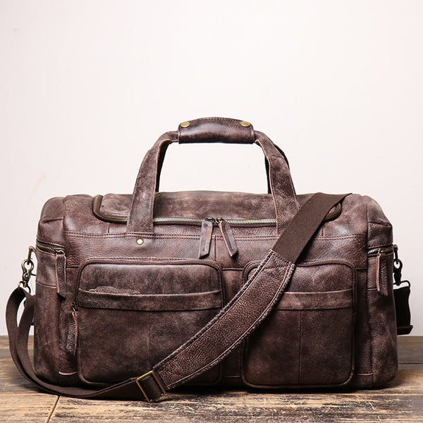 Coffee Leather Mens Travel Bag Weekender Bag Large Duffle Bag Brown Overnight Bag Travel Bag for Men