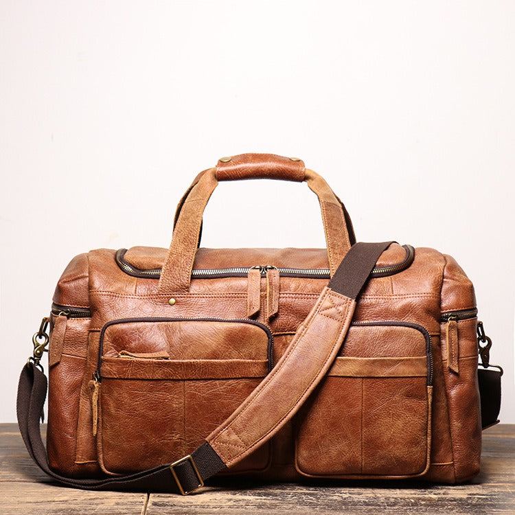 Coffee Leather Mens Travel Bag Weekender Bag Large Duffle Bag Brown Overnight Bag Travel Bag for Men