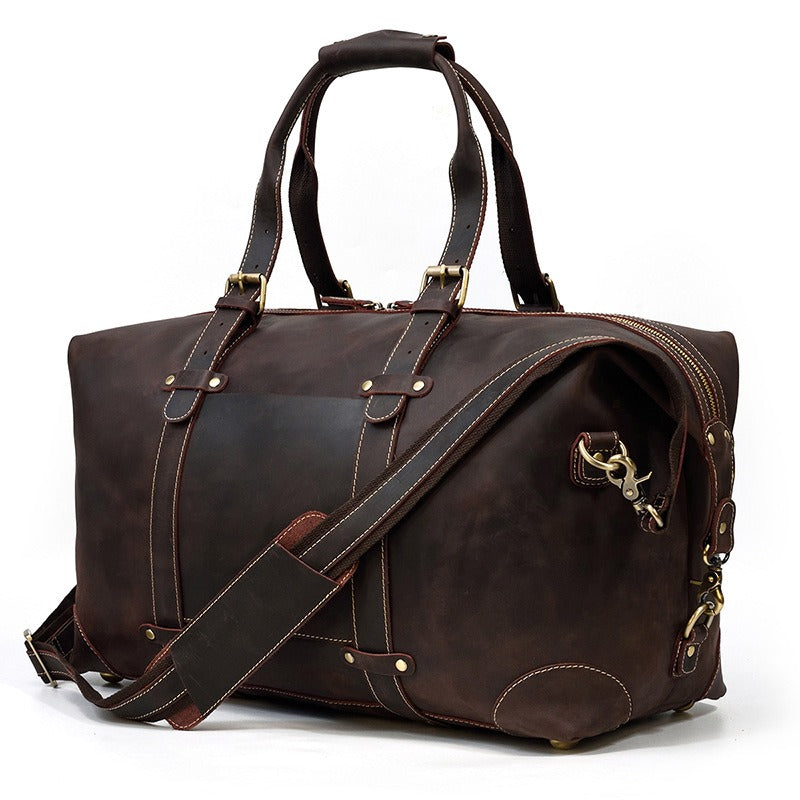 Brown Leather Mens Travel Bag Weekender Bag Large Duffle Bag Cool Overnight Bag for Men