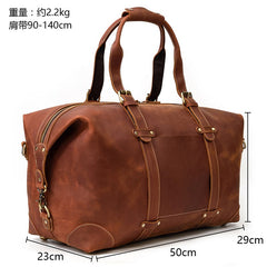 Brown Leather Mens Travel Bag Weekender Bag Large Duffle Bag Cool Overnight Bag for Men