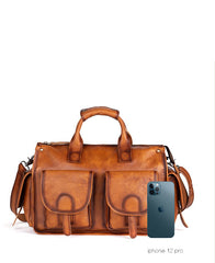 Brown Leather Mens Travel Handbag Work Handbag Business Travel Shoulder Bags for Men