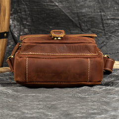 Coffee Leather Mens Vertical Messenger Bag iPad Side Bag Small Courier Bag For Men