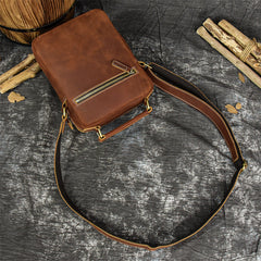 Coffee Leather Mens Vertical Messenger Bag iPad Side Bag Small Courier Bag For Men