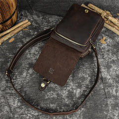 Coffee Leather Mens Vertical Messenger Bag iPad Side Bag Small Courier Bag For Men