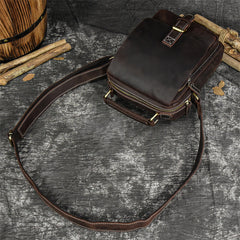 Coffee Leather Mens Vertical Messenger Bag iPad Side Bag Small Courier Bag For Men