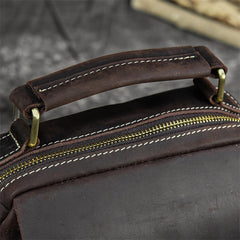 Coffee Leather Mens Vertical Messenger Bag iPad Side Bag Small Courier Bag For Men