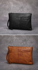 Best Leather Mens Wristlet Wallet Vintage Clutch Bag Zipper Clutch Purse for Men