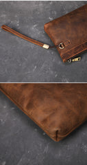 Brown Leather Mens Wristlet Wallet Vintage Clutch Wallet Zipper Wallet Clutch for Men