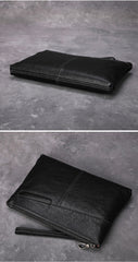 Black Leather Mens Wristlet Wallet Vintage Clutch Bag Zipper Clutch Purse for Men