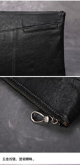 Brown Leather Mens Wristlet Wallet Vintage Clutch Bag Zipper Clutch Purse for Men