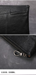 Black Leather Mens Wristlet Wallet Vintage Clutch Bag Zipper Clutch Purse for Men